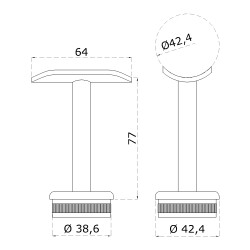 Držiak madla narážací na ø 42,4 mm, brúsená AISI 304 Držiak madla narážací na ø 42,4 mm, brúsená AISI 304
